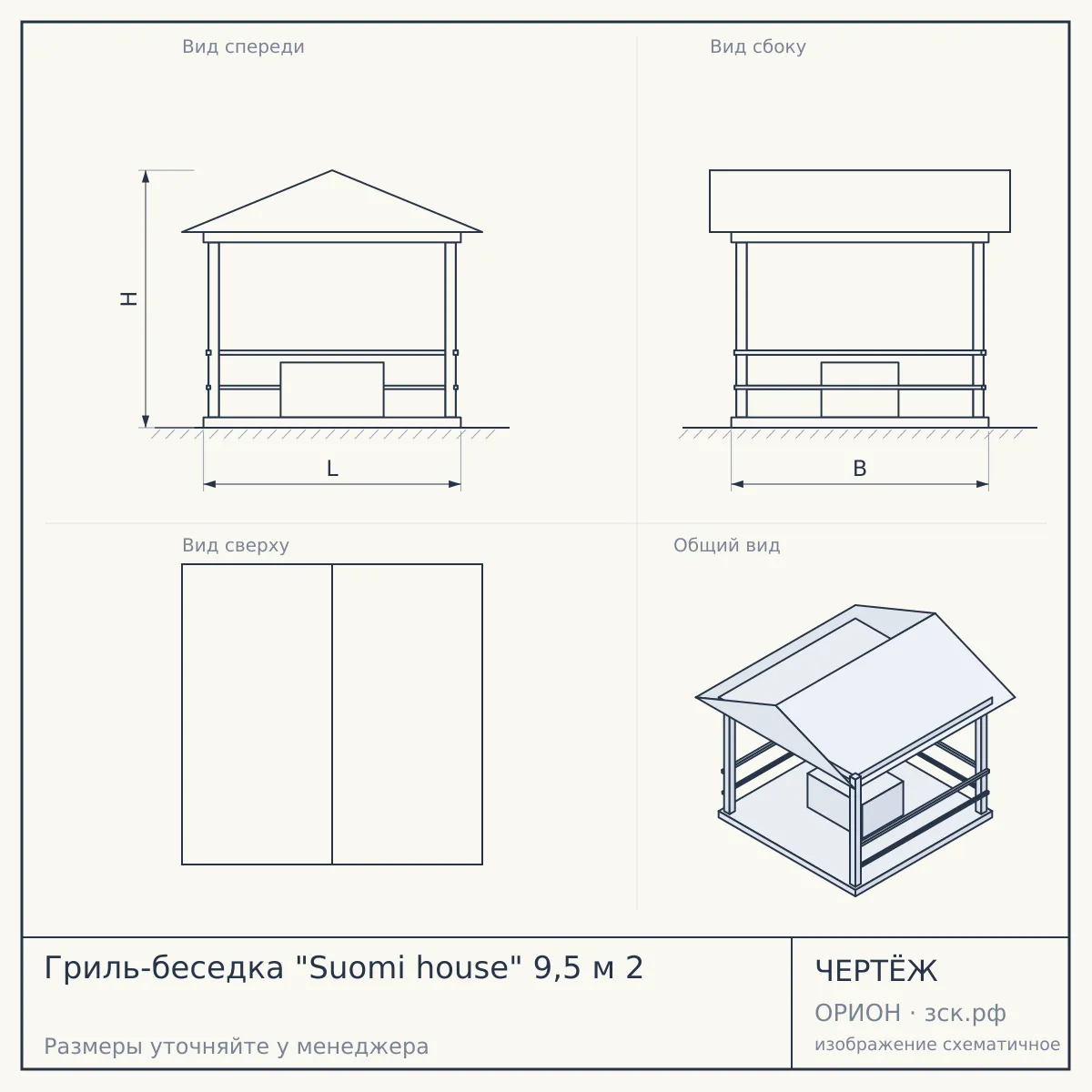 Гриль-беседка "Suomi house" 9,5 м 2 — чертёж