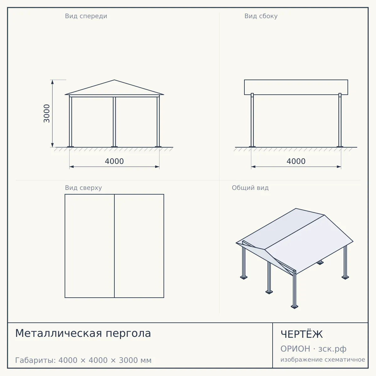 Металлическая пергола — чертёж